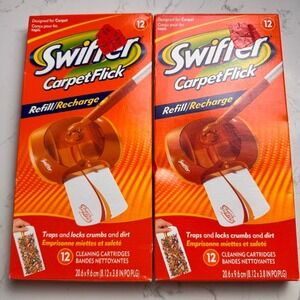 Lot of 2 Swiffer Carpet Flick Refill Cleaning Cartridges 12ct Each Total 24 NEW